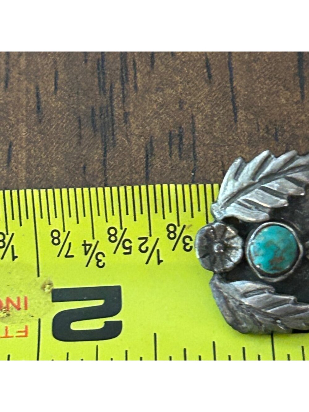 Vintage Alpaca Silver Turquoise Pendant Leaf Flower Tribal Boho Southwestern - Picture 8 of 10